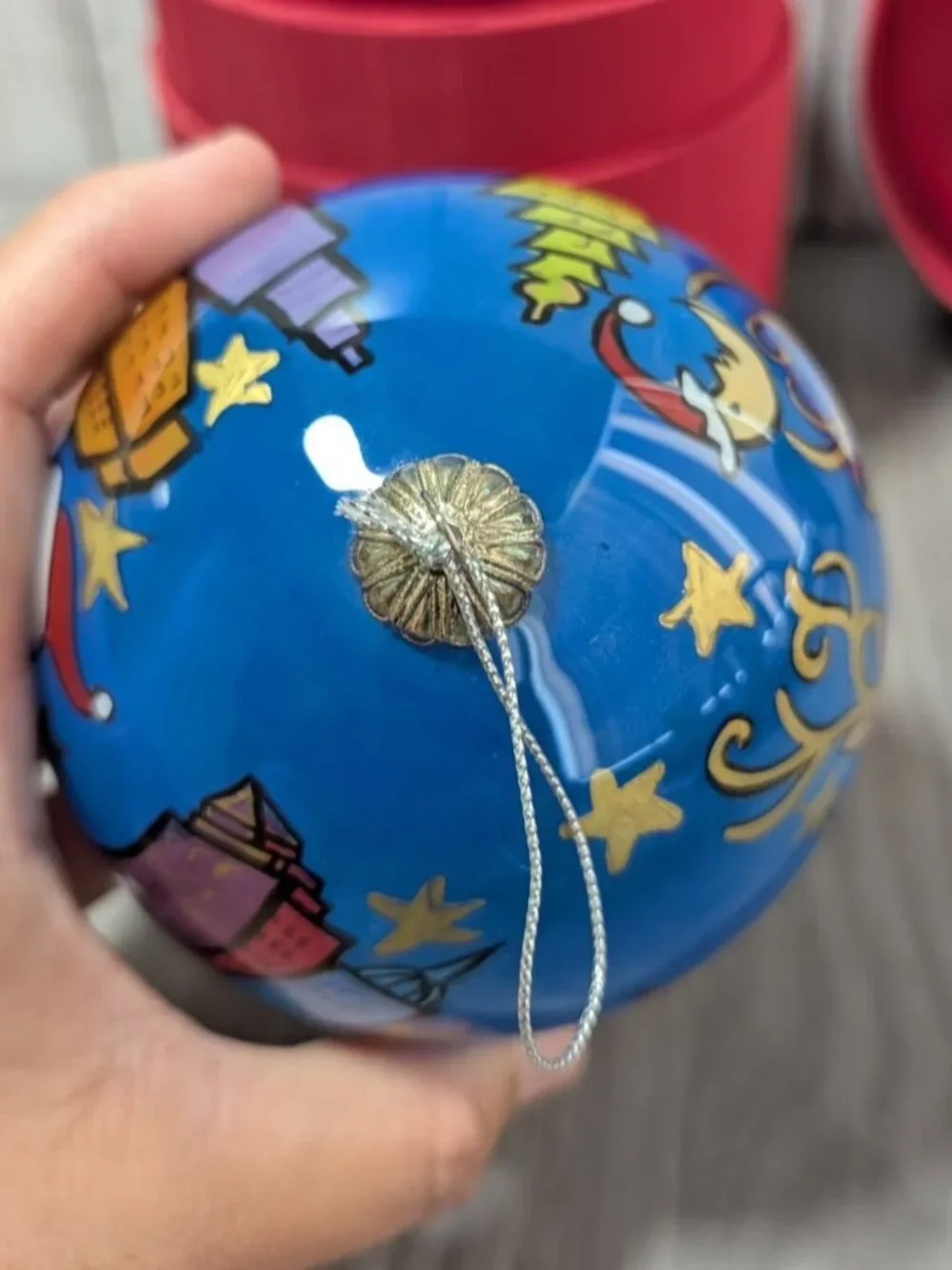 Pier 1 2006 Li Bien Glass Christmas Ornament Santa Skyline Reverse Painted